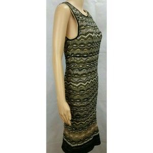 Minnie Rose Women's (M) Sleeveless Black, Gold, & Ivory Metallic Knit Deco Dress